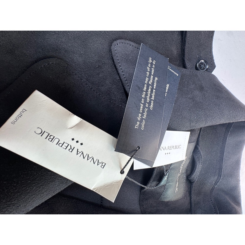 Banana Republic Vegan Suede Trench Vest Black Belted Sleeveless Coat M Western - Picture 12 of 16